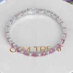 Load image into Gallery viewer, Glistening Array: Oval Pink Sapphire Tennis Bracelet with Alternating Moissanites