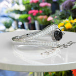 Load image into Gallery viewer, Dark Majesty: Circular Black Onyx Ring Framed by Dazzling Moissanite Halo