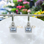 Load image into Gallery viewer, Sky’s Whisper: Blue Asscher Cut Moissanite Drop Earrings.