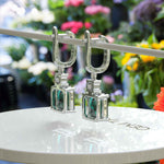 Load image into Gallery viewer, Green Harmony: Asscher Cut Emerald Earrings, Drop Styled.