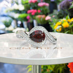 Load image into Gallery viewer, A Symphony in Red: Pear Cut Garnet Silver Halo Ring