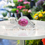 Load image into Gallery viewer, Elegance Redefined: Dive into the Halo Pear Cut Pink Sapphire Ring's Charm