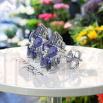 Load image into Gallery viewer, Starry Gaze: Blue Sapphire Pear Cut Cluster Earrings Brilliance