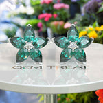 Load image into Gallery viewer, Garden Grace: Pear Cut Green Emerald Floral Style Earrings.