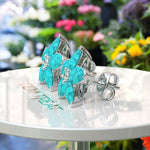 Load image into Gallery viewer, Azure Blossom: Pear Turquoise Gems in Elegant Floral Cluster Earrings.