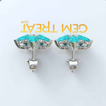 Load image into Gallery viewer, Azure Blossom: Pear Turquoise Gems in Elegant Floral Cluster Earrings.