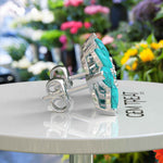 Load image into Gallery viewer, Azure Blossom: Pear Turquoise Gems in Elegant Floral Cluster Earrings.