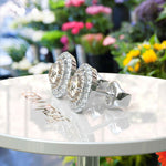 Load image into Gallery viewer, Golden Twilight: Champagne Moissanite Encased in Double Halo Stud Earrings