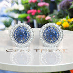 Load image into Gallery viewer, Deep Blue Radiance: Double Halo London Blue Topaz Stud Earrings.