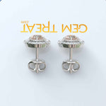 Load image into Gallery viewer, Rosy Radiance: Round Morganite Stud Earrings with Dual Moissanite Halos.