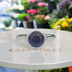 Load image into Gallery viewer, Nature's Palette Embodied: 2.0ct Round Alexandrite Halo Ring Radiates Color Shifts