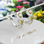 Load image into Gallery viewer, Sunkissed Gleam: Pear Citrine Hoop Earrings with Moissanite Crescent.