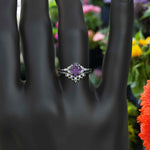 Load image into Gallery viewer, Nuptial Hues in Purple: Oval Amethyst Wedding Ring Set, Adorned by Marquise Side Gems
