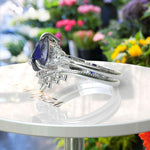 Load image into Gallery viewer, Timeless Love Story: Pear Blue Sapphire Wedding Set & Marquise Moissanite Details