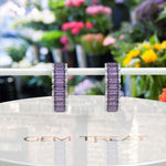 Load image into Gallery viewer, Violet Charm: Baguette Amethyst-Adorned Elegant Hoop Earrings.