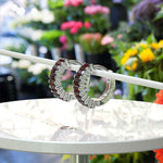 Load image into Gallery viewer, Vintage Romance: Art Deco Style Garnet Baguette Hoop Earrings