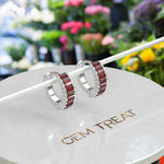 Load image into Gallery viewer, Vintage Romance: Art Deco Style Garnet Baguette Hoop Earrings
