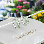 Load image into Gallery viewer, August's Radiance: Sleek Baguette Peridot Hoop Earrings.