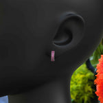 Load image into Gallery viewer, Blushing Elegance: Baguette Pink Sapphire Hoop Earrings.