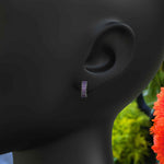 Load image into Gallery viewer, Violet Charm: Baguette Amethyst-Adorned Elegant Hoop Earrings.