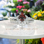 Load image into Gallery viewer, Fiery Passion Unveiled: Kite Cut Garnet Wedding Ring Set Adorned with Marquise Side Stones