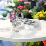 Load image into Gallery viewer, Whimsical Romance: Kite Cut Pink Sapphire Wedding Set with Marquise Moissanite Details