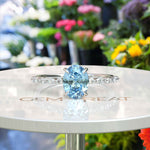Load image into Gallery viewer, 1.5ct Oval Aquamarine Engagement Ring: Sparkling Marquise Moissanites on Silver Band Illuminate Love's Journey