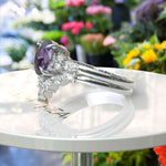 Load image into Gallery viewer, Purple Passion: Oval Amethyst Wedding Set with Delicate Marquise Accents