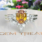 Load image into Gallery viewer, Golden Horizon: Oval Citrine Wedding Ring Set with Marquise Moissanite Accents in Silver