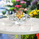 Load image into Gallery viewer, Golden Horizon: Oval Citrine Wedding Ring Set with Marquise Moissanite Accents in Silver