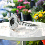 Load image into Gallery viewer, Elegant Radiance: Round Black Onyx Ring with Sparkling Halo Detail