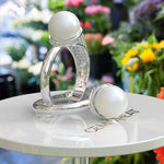Load image into Gallery viewer, Pearlescent Majesty: Silver Ring Featuring Lustrous Pearl & Sparkling Moissanite Accents