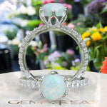 Load image into Gallery viewer, Classic Beauty: Opal Centerpiece Ring with Moissanite Accents Along the Shank