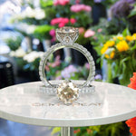 Load image into Gallery viewer, Golden Era Sparkle: Champagne Moissanite in Classic Old European Cut Engagement Ring