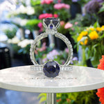 Load image into Gallery viewer, Deep Blue Elegance: Round Sapphire Under Halo Engagement Ring