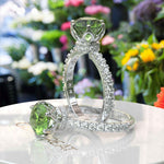 Load image into Gallery viewer, Classic Peridot Engagement Ring with Moissanite Under-Halo Sparkle