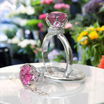 Load image into Gallery viewer, Moissanite Under Halo Kiss: Classic Pink Sapphire Ring Brilliance