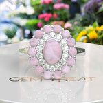 Load image into Gallery viewer, Enchanting Oval Rose Quartz Ring, Encircled by Moissanite and Rose Quartz Double Halo