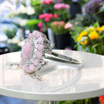 Load image into Gallery viewer, Enchanting Oval Rose Quartz Ring, Encircled by Moissanite and Rose Quartz Double Halo