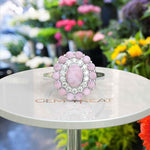 Load image into Gallery viewer, Enchanting Oval Rose Quartz Ring, Encircled by Moissanite and Rose Quartz Double Halo