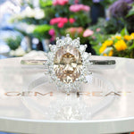 Load image into Gallery viewer, Capture Her Heart: Oval Champagne Moissanite with Lustrous Moissanite Halo