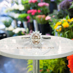 Load image into Gallery viewer, Capture Her Heart: Oval Champagne Moissanite with Lustrous Moissanite Halo