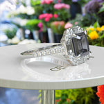 Load image into Gallery viewer, Exclusive 3ct Gray Moissanite Asscher-Cut Ring with Unique Baguette Moissanite Halo