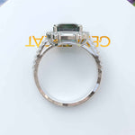 Load image into Gallery viewer, Green Majesty Meets Brilliance: Asscher Cut Green Emerald Ring, Enveloped in Moissanite Baguette Halo