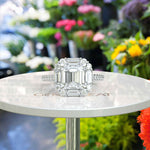 Load image into Gallery viewer, Modern Romance: 3.0ct Asscher Cut Engagement Ring Encircled by Gleaming Baguette Moissanites.