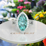 Load image into Gallery viewer, Elegant Large 8.0ct Marquise Cyan Blue Moissanite with Halo Setting