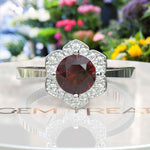 Load image into Gallery viewer, Blooming Floral Design with Round Garnet Halo Engagement Ring