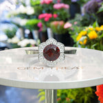 Load image into Gallery viewer, Blooming Floral Design with Round Garnet Halo Engagement Ring