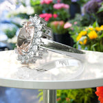 Load image into Gallery viewer, Elegant 4.0ct Oval Morganite Ring Surrounded by Glistening Moissanite Halo