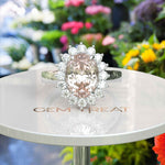 Load image into Gallery viewer, Elegant 4.0ct Oval Morganite Ring Surrounded by Glistening Moissanite Halo